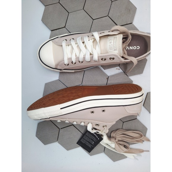 Converse All Star Leather Chuck Taylor Men's Sz 10 Low Shoes Gray Clay Beige - Picture 10 of 11